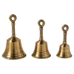 Frannie Updated Traditional Antique Brass Twisted Rope Dinner Bell - Set of 3