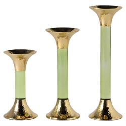 Leopold Updated Traditional Lime Acrylic Gold Fluted Candlestick Holder - Set of 3
