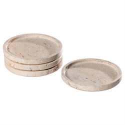 Selene Coastal Beige Travertine Marble Coaster - Set of 4