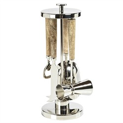 Galo Modern Classic Beige Wood Handle Stainless Steel 5 Piece Bar Tool Set