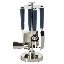 Weston Modern Classic Blue Leather Handle Polished Nickel 5 Piece Bar Tool Set