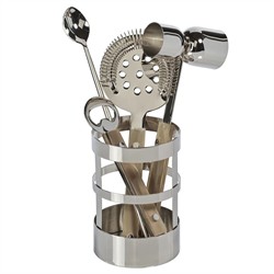 Brevan Modern Classic Beige Horn Handle Stainless Steel 5 Piece Bar Tool Set