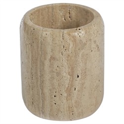 Selene Coastal Beach Beige Travertine Marble Brush Holder