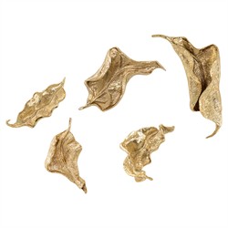 John Richard Curling Leaves Modern Classic Gold Metal Wall Sculpture - Set of 5