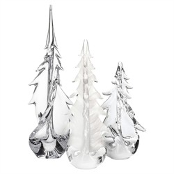 Simon Pearce Snowy Splendor Modern Classic Glass Evergreen Trees - Set of 3