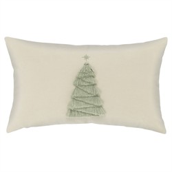 Holly Modern Classic Cream Velvet Sage Fringe Tree Performance Lumbar Pillow - 12x20