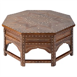 Ian Updated Traditional Brown Teak Wood Bone Inlay Coffee Table