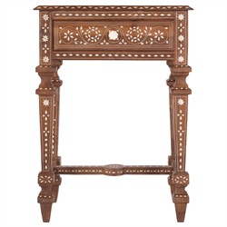 Bree Updated Traditional Brown Teak Wood Bone Inlay Side Table