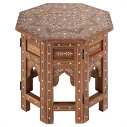 Bree Updated Traditional Brown Mango Wood Bone Inlay Side Table