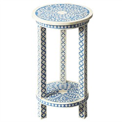 Vivianna Coastal Beach Blue White Bone Inlay Drink Table