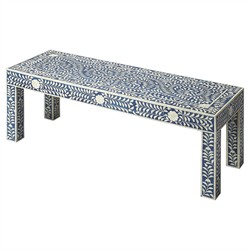 Vivianna Coastal Beach Blue White Bone Inlay Bench