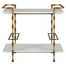 Natalia Modern Classic White Marble Gold Iron Bar Cart