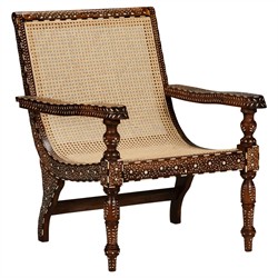 Lane Updated Traditional Brown Wood Bone Inlay Arm Chair
