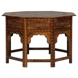 Lane Updated Traditional Brown Wood Bone Inlay Center Table - 46"