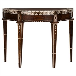 Lane Updated Traditional Brown Wood Bone Inlay Demilune Console Table