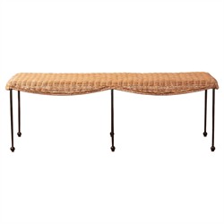 Mirea Coastal Beach Natural Rattan Woven Iron Outdoor Bench