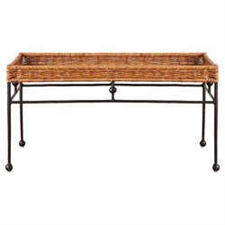 Mirea Coastal Beach Natural Rattan Woven Iron Rectangular Outdoor Coffee Table