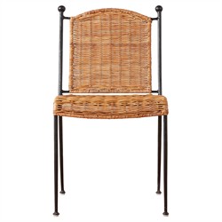 Mirea Coastal Beach Natural Rattan Woven Iron Stackable Outdoor Dining Chair