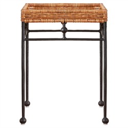 Mirea Coastal Beach Natural Rattan Woven Iron Square Outdoor Side Table