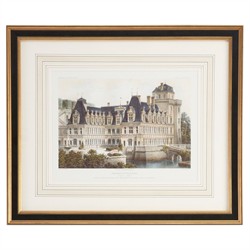 Virelle French Country Grey Chateau Black Frame Illustration - 22x26