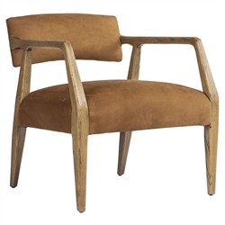 Pia Mid Century Modern Nubuck Cognac Leather Natural Oak Arm Chair