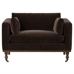 Harlin Updated Traditional Surrey Cocoa Velvet Chair and a Half