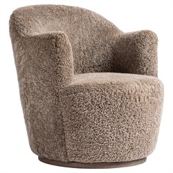 Samuel French Country Taupe Shearling Swivel Arm Chair