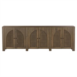 Kashton Mid Century Taupe Solid Mango Wood Arched Woven Cane Sideboard