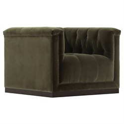 Emmy Rustic Lodge Surrey Olive Velvet Tufted Nailhead Trim Swivel Club Chair
