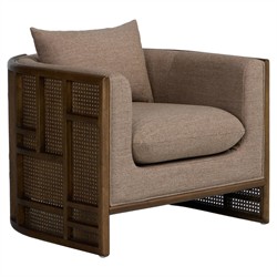 Jun Modern Alcala Fawn Performance Vintage Wood Woven Cane Arm Chair