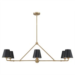 Isaiah Updated Traditional Black Steel Shade 6 Light Linear Chandelier