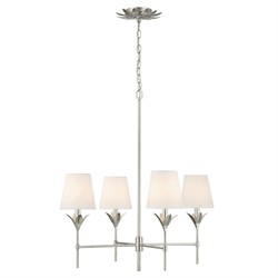Liora Updated Traditional White Silk Shade Antique Silver Chandelier