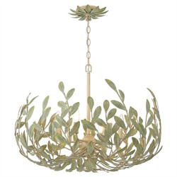 Liora Updated Traditional Champagne Green Leaf Steel 6 Light Chandelier
