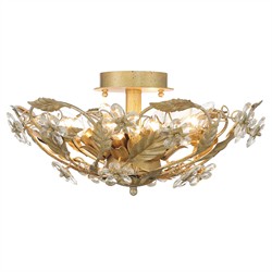 Elysia French Country Gold Leaf Crystal Floral Semi Flush Mount
