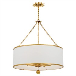 Liora Updated Traditional White Silk Drum Shade Antique Gold 8 Light Chandelier
