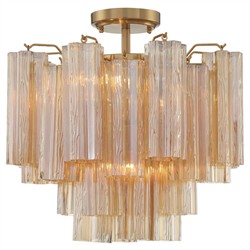 Corin Updated Traditional Amber Glass Aged Brass 4 Light Semi Flush Mount