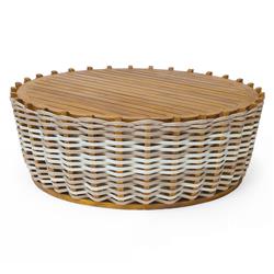 Palecek San Martin Modern Rope Wrapped Teak Outdoor Coffee Table|