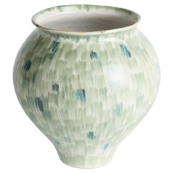 Luka Coastal Green Stoneware Round Decorative Table Vase - Small