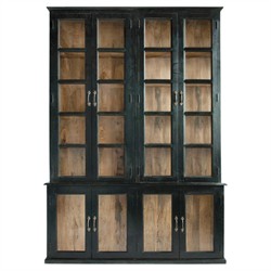 Ysabel Rustic Lodge Black Mango Wood Glass Cabinet
