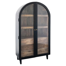 Ysabel Modern Classic Black Mango Wood Glass Arched Cabinet