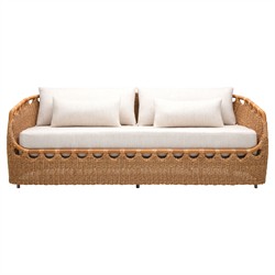 Olara Coastal Beach Cream Sunbrella Woven Wicker Outdoor Sofa - 84"