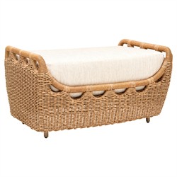 Olara Coastal Beach Cream Sunbrella Woven Wicker Rectangular Outdoor Ottoman