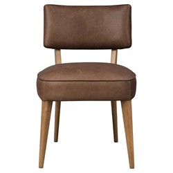 Andy Modern Classic Brown Leather Wood Dining Chair