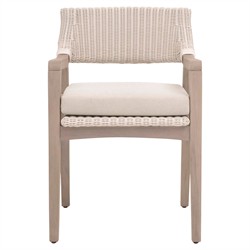 Lucile Coastal Cream Cushion Woven Wicker Washed Teak Outdoor Dining Arm Chair