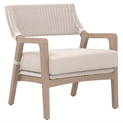 Lucile Coastal Beach Cream Cushion Woven Wicker Washed Teak Outdoor Arm Chair