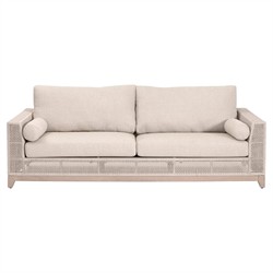 Alaina Coastal Beach Beige Woven Rope Teak Wood Outdoor Sofa - 90"
