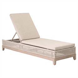 Alaina Coastal Beach Beige Woven Rope Washed Teak Wood Outdoor Chaise