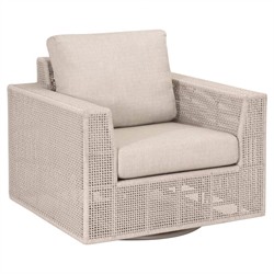 Alaina Coastal Beach Beige Woven Rope Aluminum Outdoor Swivel Rocker Arm Chair