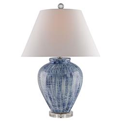 Leala Coastal Boho Hand Glazed Blue Ceramic Table Lamp