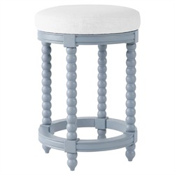 Lynda Updated Traditional White Performance Blue Wood Swivel Counter Stool
